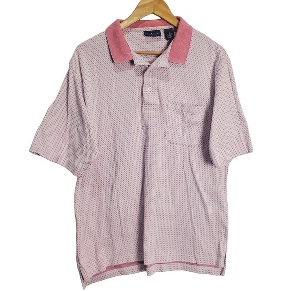 Daniel Cremieux Golf Polo Mens Large Pink Cotton Polka Dot Casual - Picture 1 of 9